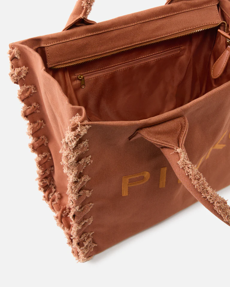 Bolso shopper mediano Beach de lona con logotipo y detalles deshilachados PINKO - Imagen 4